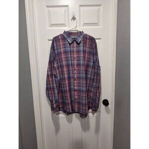 Vince Mens Shirt XXL Purple Blue Pink Plaid Regular Button Up Long Sleeve Dress‎